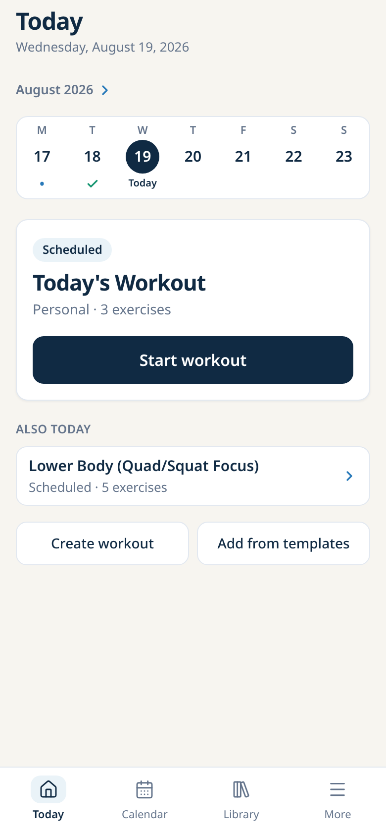 Final Diet Training on a phone: today's scheduled session ready to start.