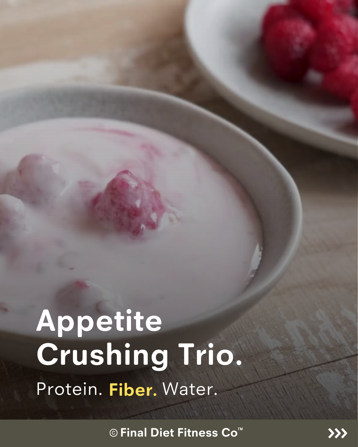 Appetite Crushing Trio: Protein, Fiber, and Water.